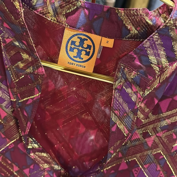 Tory Burch Lame Plaid Silk Chiffon Tunic - Picture 2 of 7